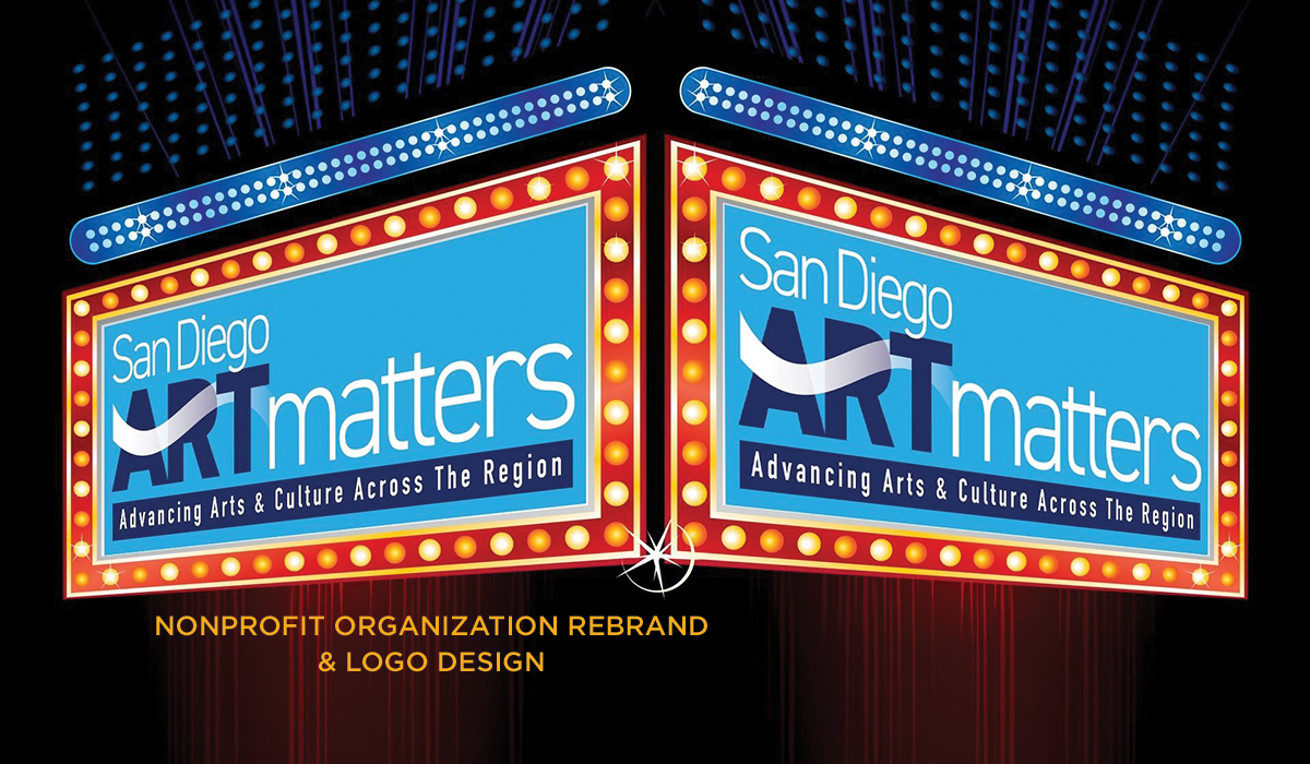 San Diego Art Matters Logo on a Marquee